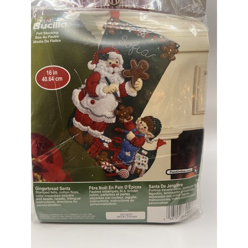 Bucilla Christmas Stocking Kit-Gingerbread Santa-16 inch